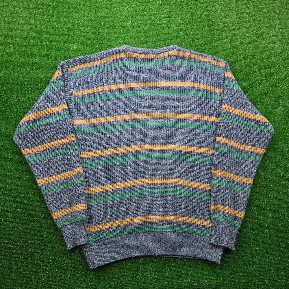 Vintage 90s Sweaters Sweater Mens XL/Large Blue Striped Acrylic‎ Knit Casual - Picture 6 of 6